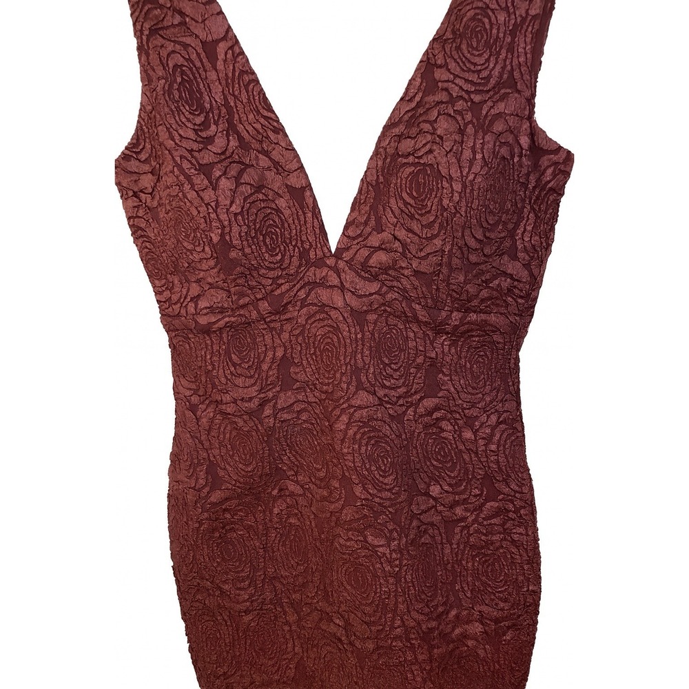 Siena Women's Dress Size 6 Burgundy Rose Jacquard Deep V Sleeveless Cocktail - Picture 4 of 5